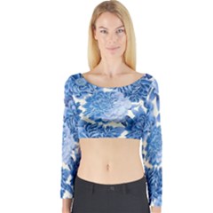 Blue Flowers Long Sleeve Crop Top by Brittlevirginclothing
