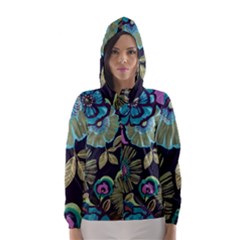 Dark Colored Lila Flowers Hooded Wind Breaker (women) by Brittlevirginclothing