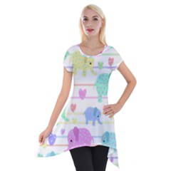 Elephant Pastel Pattern Short Sleeve Side Drop Tunic by Valentinaart