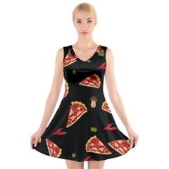 Pizza Slice Patter V-neck Sleeveless Skater Dress by Valentinaart