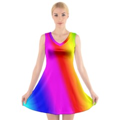 Multi Color Rainbow Background V-neck Sleeveless Skater Dress by Amaryn4rt