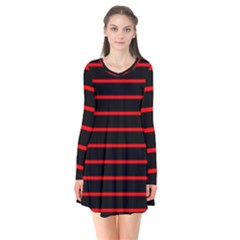 Red And Black Horizontal Lines And Stripes Seamless Tileable Flare Dress by Amaryn4rt