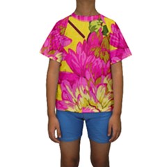 Cute Pink Flower Kids  Short Sleeve Swimwear by Brittlevirginclothing