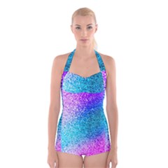 Rainbow Sparkles Boyleg Halter Swimsuit  by Brittlevirginclothing