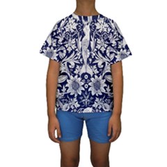 Deep Blue Flower Kids  Short Sleeve Swimwear by Brittlevirginclothing