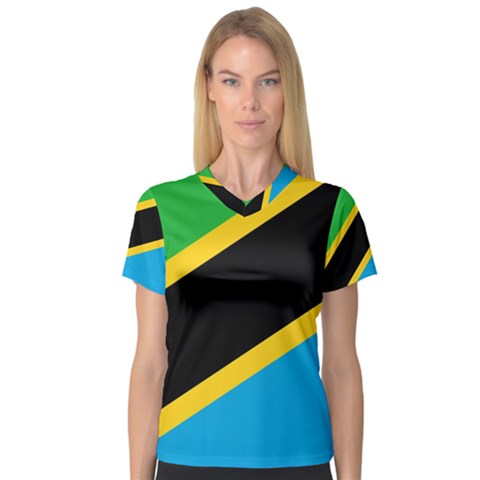 Flag Of Tanzania Women s V-neck Sport Mesh Tee by Amaryn4rt