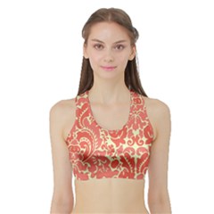 Red Floral Sports Bra With Border by AnjaniArt