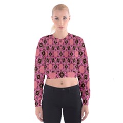 Background Colour Star Pink Flower Women s Cropped Sweatshirt by AnjaniArt