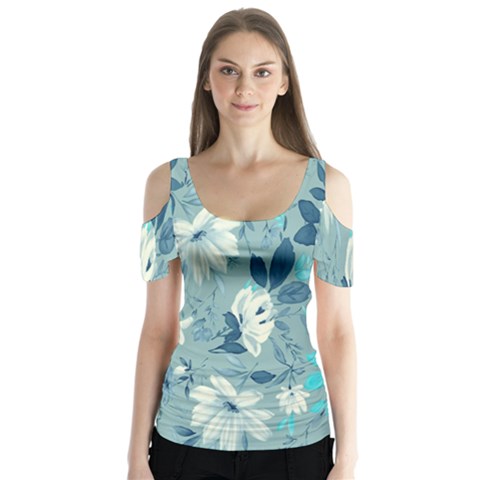 Floral Pattern Wallpaper Butterfly Sleeve Cutout Tee  by AnjaniArt