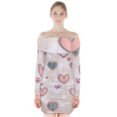 Cute Hearts Long Sleeve Off Shoulder Dress by Brittlevirginclothing
