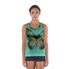 Butterfly Background Vintage Old Grunge Women s Sport Tank Top  by Amaryn4rt