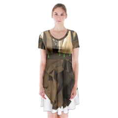 Low Poly Floating Island 3d Render Short Sleeve V-neck Flare Dress by Amaryn4rt