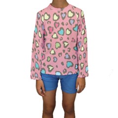 Rainbow Leopard Styled Hearts  Kids  Long Sleeve Swimwear by Brittlevirginclothing