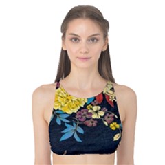 Deep Blue Vintage Flowers Tank Bikini Top by Brittlevirginclothing