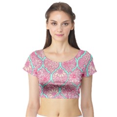 Moroccan Flower Mosaic Short Sleeve Crop Top (tight Fit) by Brittlevirginclothing