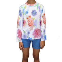 Watercolor Colorful Roses Kids  Long Sleeve Swimwear by Brittlevirginclothing