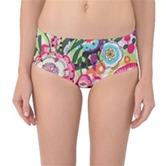 Colorful Flower Pattern Mid-waist Bikini Bottoms by Brittlevirginclothing