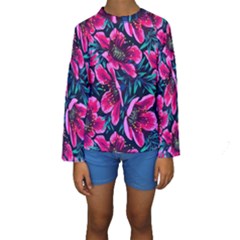 Purple Flowers Kids  Long Sleeve Swimwear by Brittlevirginclothing