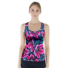 Purple Flowers Racer Back Sports Top by Brittlevirginclothing