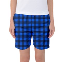 Blue And Black Plaid Pattern Women s Basketball Shorts by Valentinaart
