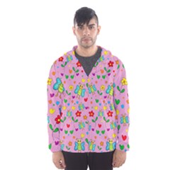 Cute Butterflies And Flowers Pattern - Pink Hooded Wind Breaker (men) by Valentinaart