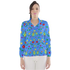 Cute Butterflies And Flowers Pattern - Blue Wind Breaker (women) by Valentinaart