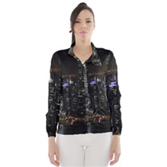 City At Night Lights Skyline Wind Breaker (women) by Nexatart