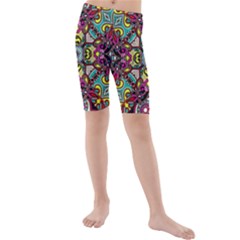 Traitional Floral Purple Kids  Mid Length Swim Shorts by Brittlevirginclothing