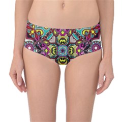 Traitional Floral Purple Mid-waist Bikini Bottoms by Brittlevirginclothing