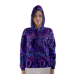 Abstract Electric Blue Hippie Vector  Hooded Wind Breaker (women) by Brittlevirginclothing