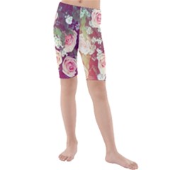 Pink Pastel Roses Kids  Mid Length Swim Shorts by Brittlevirginclothing