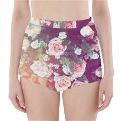 Pink Pastel Roses High-waisted Bikini Bottoms by Brittlevirginclothing