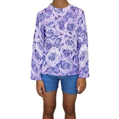 Electric White And Blue Roses Kids  Long Sleeve Swimwear by Brittlevirginclothing