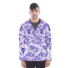 Electric White And Blue Roses Hooded Wind Breaker (men) by Brittlevirginclothing