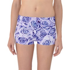 Electric White And Blue Roses Boyleg Bikini Bottoms by Brittlevirginclothing