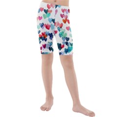 Cute Rainbow Hearts Kids  Mid Length Swim Shorts by Brittlevirginclothing