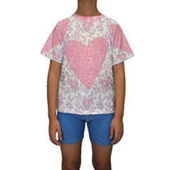 Cute Pink Heart Kids  Short Sleeve Swimwear by Brittlevirginclothing