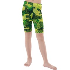 Marijuana Camouflage Cannabis Drug Kids  Mid Length Swim Shorts by Amaryn4rt
