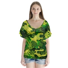 Marijuana Camouflage Cannabis Drug Flutter Sleeve Top by Amaryn4rt