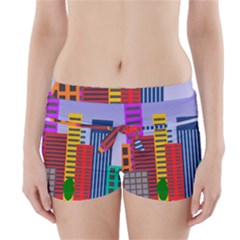 City Skyscraper Buildings Color Car Orange Yellow Blue Green Brown Boyleg Bikini Wrap Bottoms by Alisyart