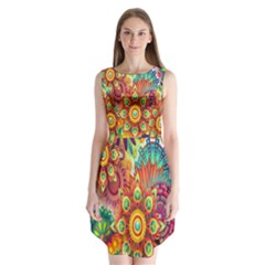 Colorful Abstract Flower Floral Sunflower Rose Star Rainbow Sleeveless Chiffon Dress   by Alisyart