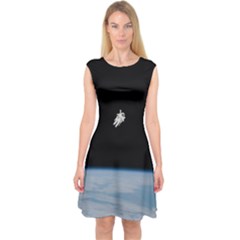 Astronaut Floating Above The Blue Planet Capsleeve Midi Dress by Nexatart