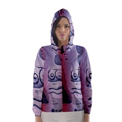 Background Fabric Patterned Blue White And Red Hooded Wind Breaker (women) by Nexatart