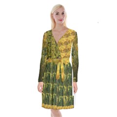 Vermont Autumn Tree Op Art Long Sleeve Velvet Front Wrap Dress by SusanFranzblau