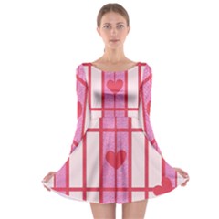 Fabric Magenta Texture Textile Love Hearth Long Sleeve Skater Dress by Nexatart