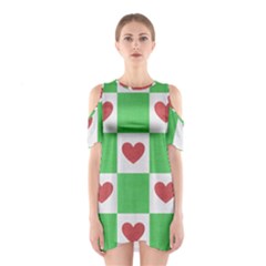 Fabric Texture Hearts Checkerboard Shoulder Cutout One Piece by Nexatart