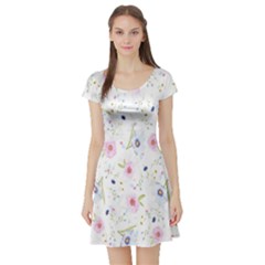 Floral Pattern Background  Short Sleeve Skater Dress by Nexatart