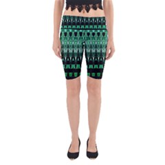 Green Triangle Patterns Yoga Cropped Leggings by Nexatart