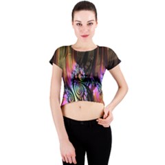 Fractal Colorful Background Crew Neck Crop Top by Nexatart