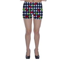 Cherries Plaid Pattern  Skinny Shorts by Valentinaart